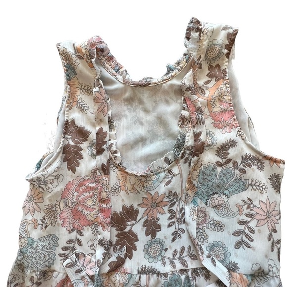 LOFT Sleeveless Blouse Pink Green Floral Tie Bow Front Flowy Boho Size L… - Picture 8 of 9